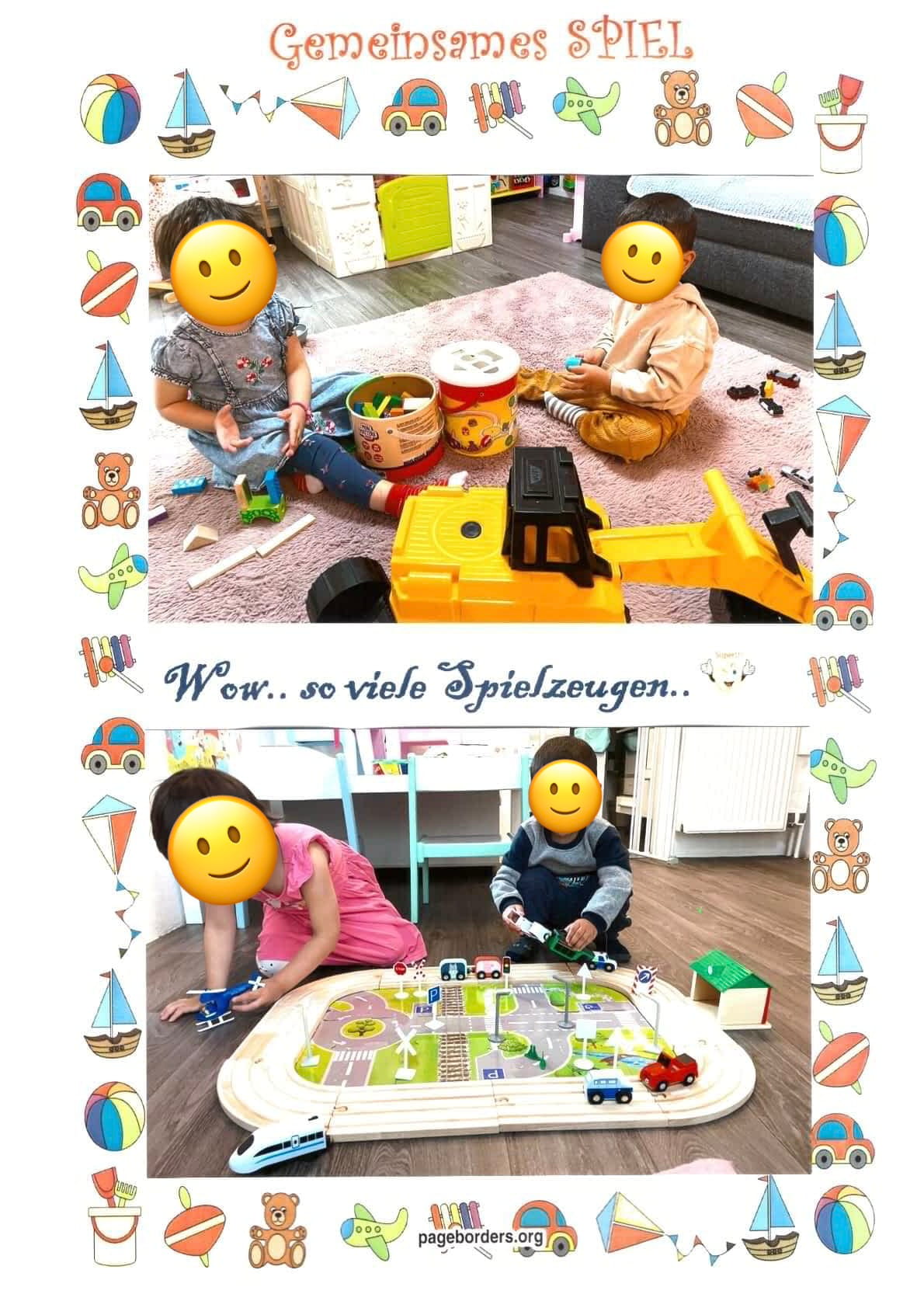 Kinder spielen gemeinsam mit Spielzeugen im Gruppenraum